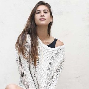 JACHS NY Crochet High Low Sweater White XS NWOT